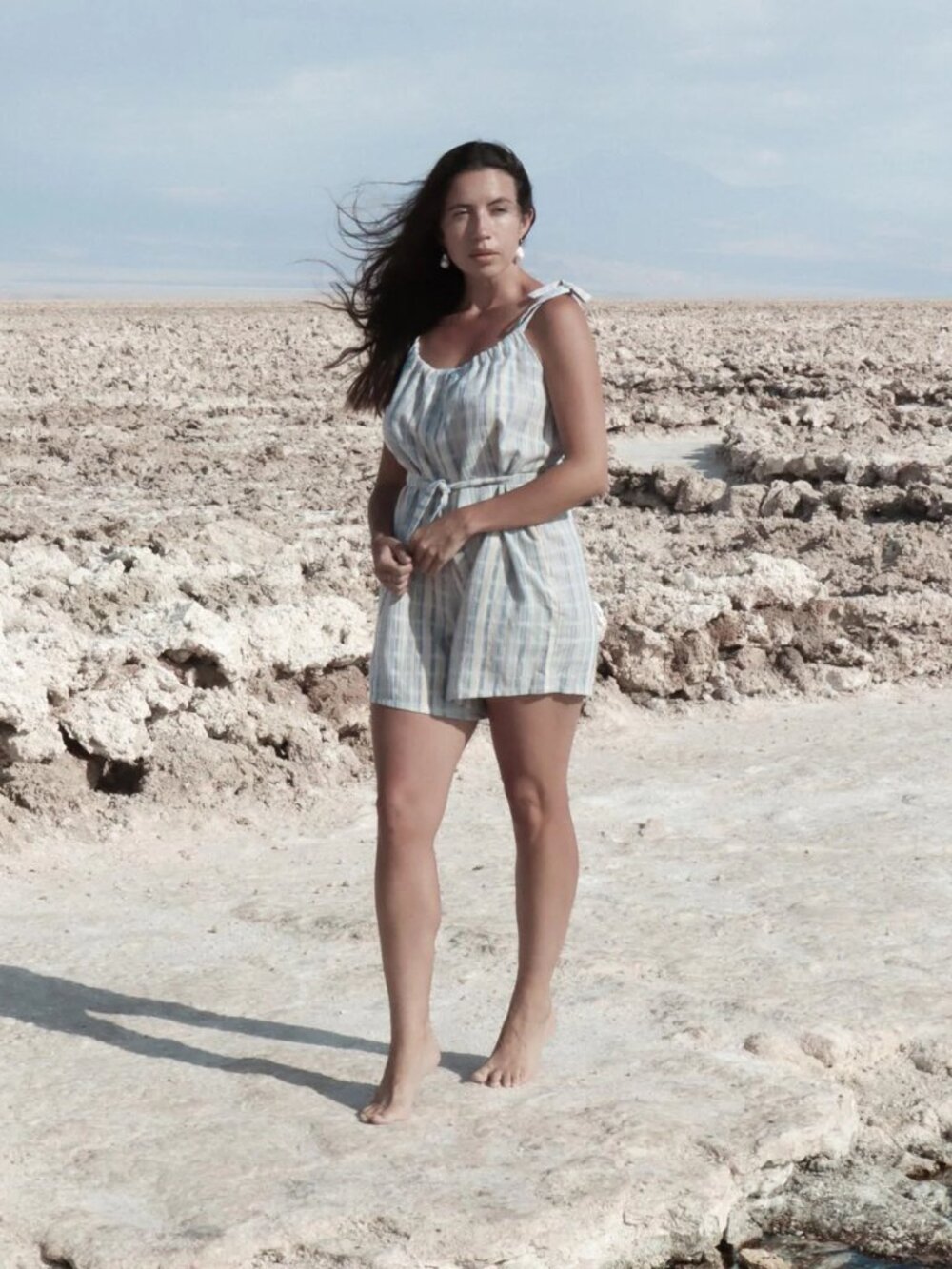 Harly Jae Breeze Romper in Natural/Blue Stripes  • Size L/XL